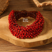 Красный крючком браслет с ручными бусинами, богемный стиль ручной ювелирной работы для женщин