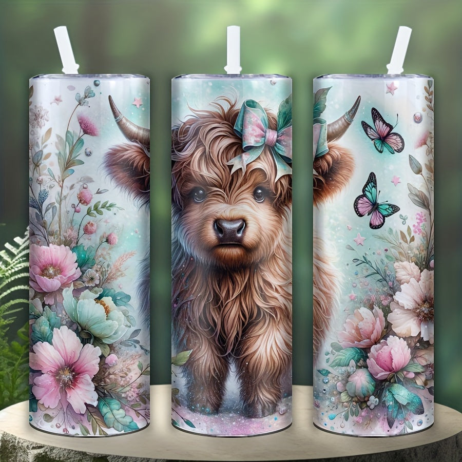 20oz Highland Cow Floral Stainless Steel Tumbler for Gifts and Parties