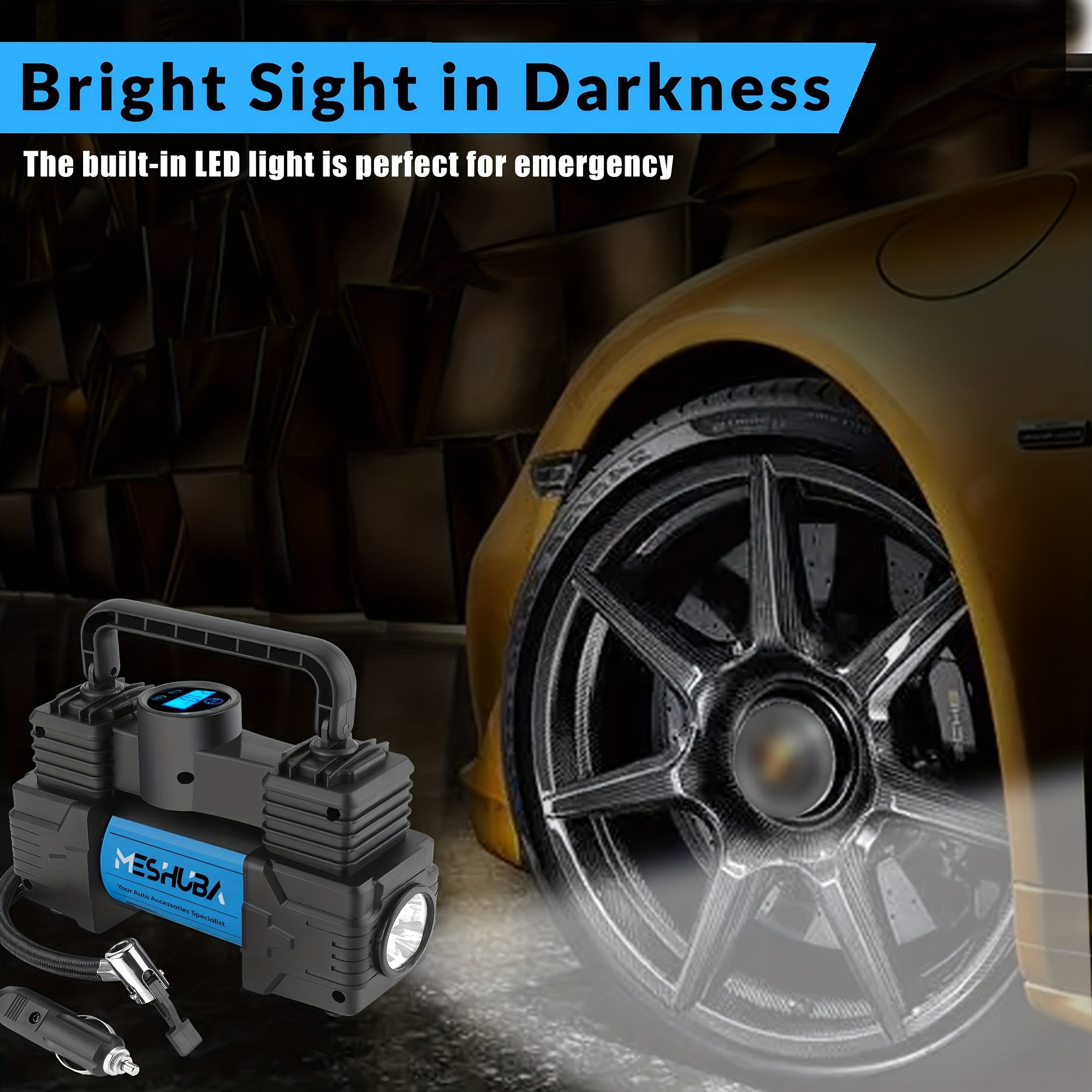 12V Portable Tire Inflator Blue with Digital Pressure Gauge and Car Plug