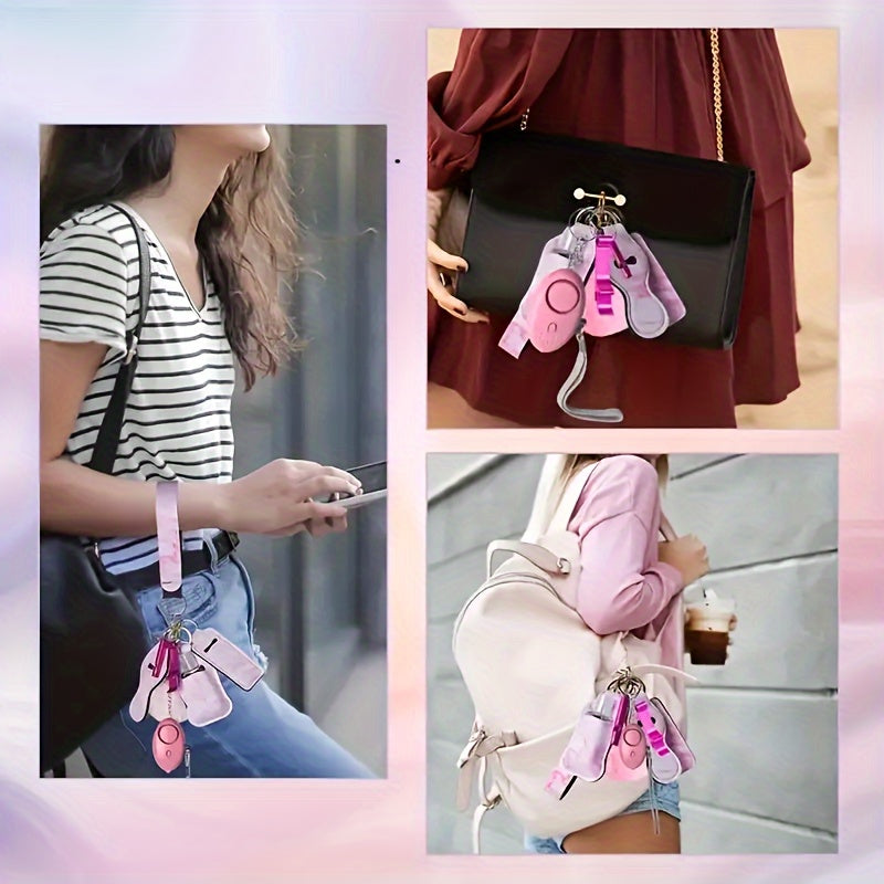 Women Self Set Pink PVC Personal Alarm Window Breaker Car Keychain Kit