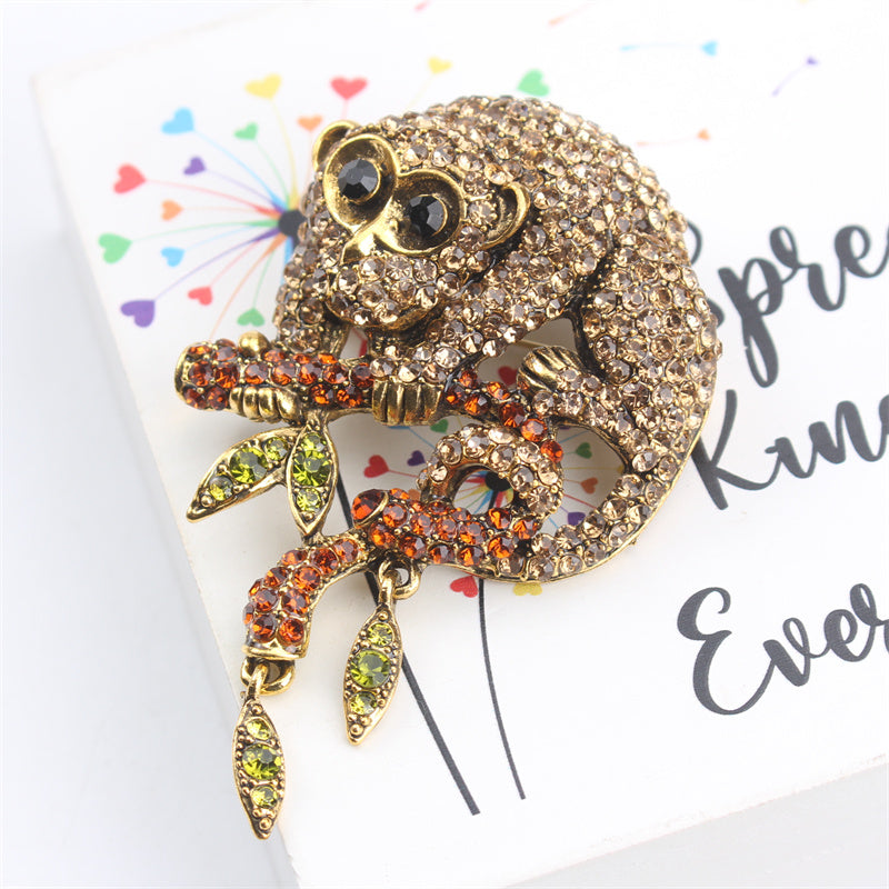 Vintage Rhinestone Monkey Brooch Enamel Animal Pin Corsage Retro Novelty Gift