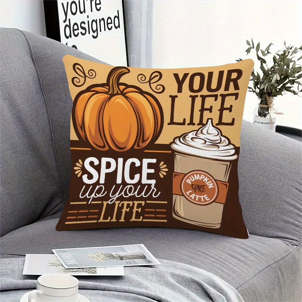 Pumpkin and Latte Autumn Pillow Cover 45.72cm Single-Sided Polyester Home Decor