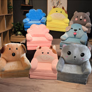 Foldable Kids Sofa Chair with Pillow Gray Cozy Recliner Lounge Seat