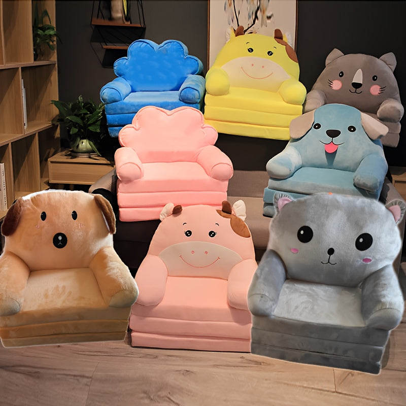 Foldable Kids Sofa Chair with Pillow Gray Cozy Recliner Lounge Seat