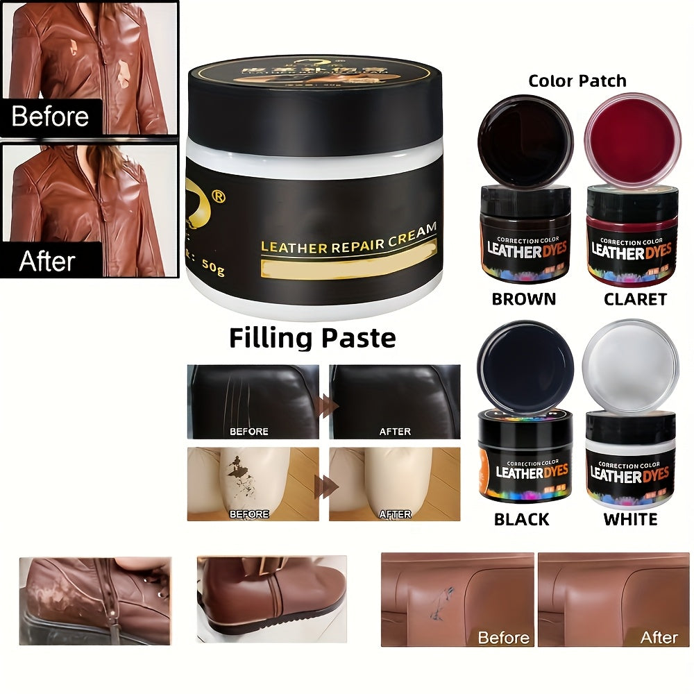 Kit de reparación de cuero universal para coches y muebles 50g de relleno y restaurador