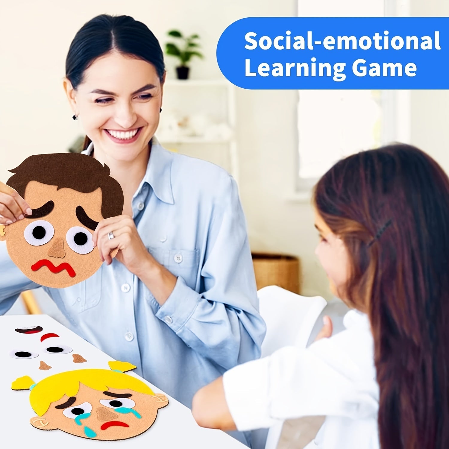 116-Piece Social Emotional Learning Games Set with Family Face Mood Board and Sensory Toys