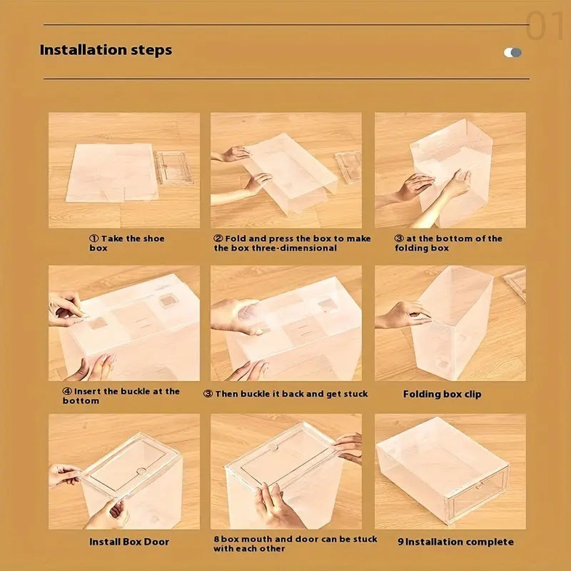 cajas de almacenamiento para zapatos de plástico 6 unidades plegables apilables impermeables a prueba de polvo organizador