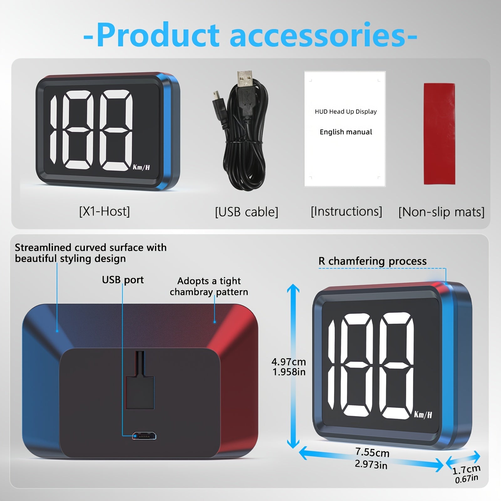 Car HUD Head-Up Display Dual Unit USB Powered Dashboard Enhancement