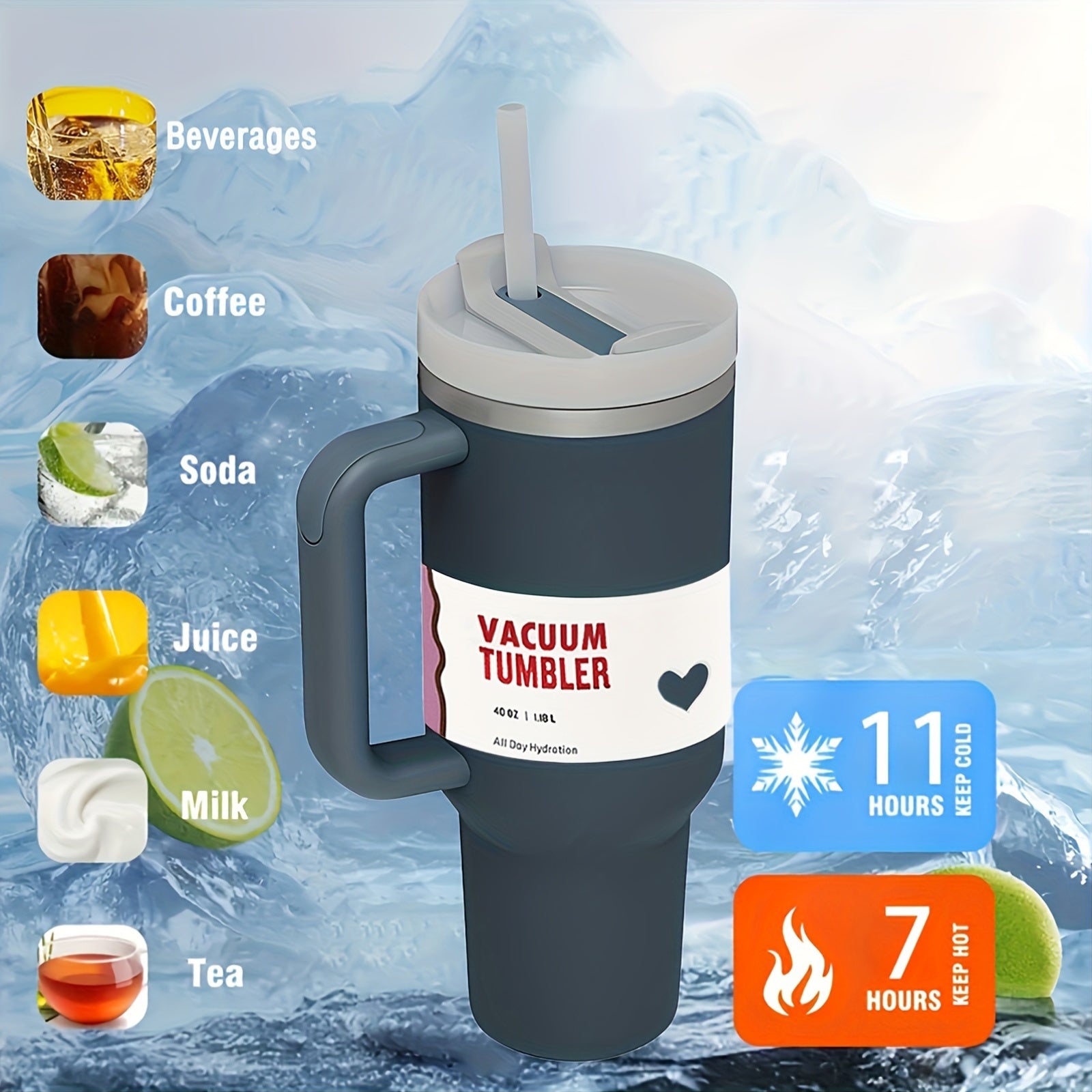 40oz Stainless Steel Tumbler with Lid and Straw BPA-Free Shatterproof for Iced Tea Coffee