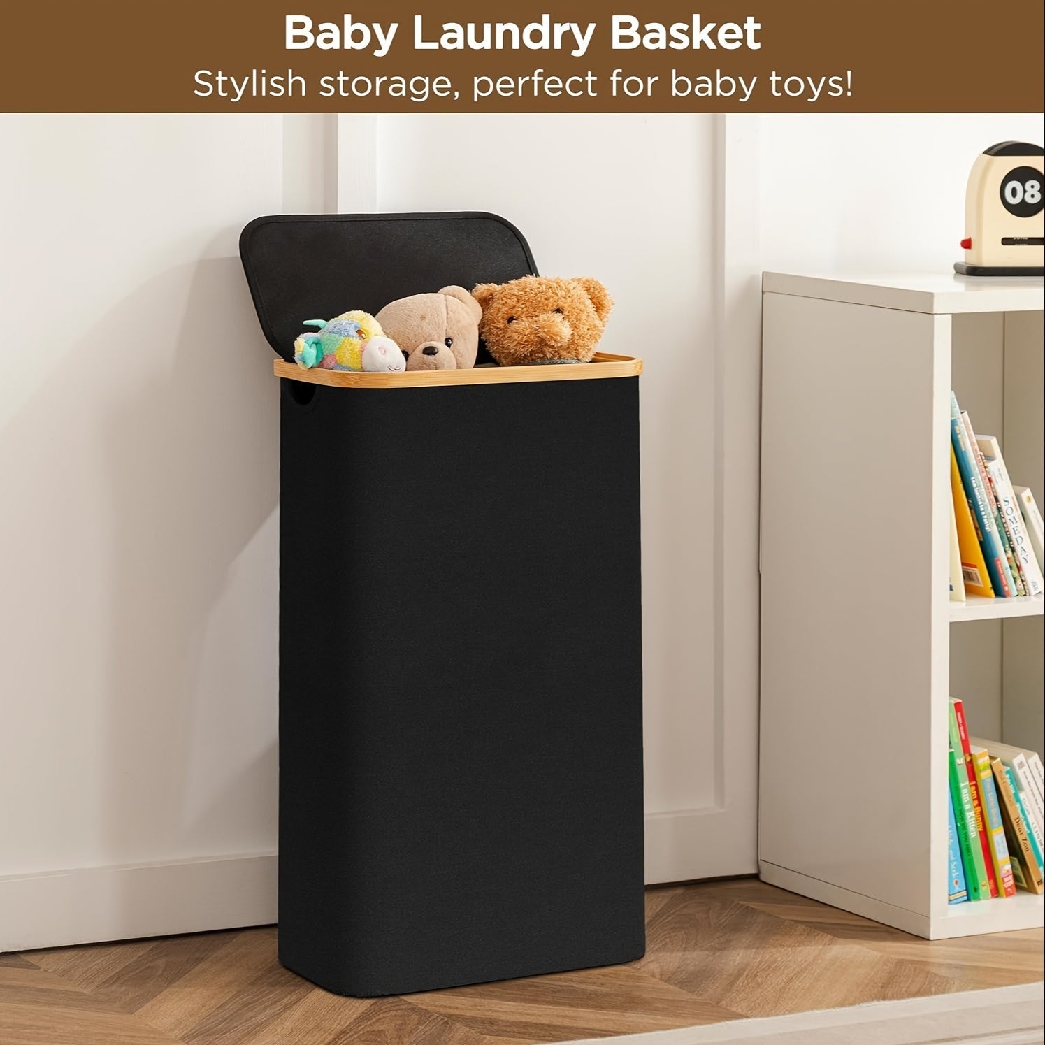Modern Bamboo Laundry Basket with Lid and Detachable Bag 60L Foldable Rectangular Hamper