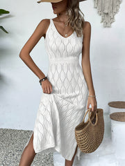 "Yengsiz V-shakldagi trikotaj midi ko'ylak - cho'ziluvchan, yarim shaffof akril, bahor/yaz/kuzda plyajda sayr qilish uchun ideal, mashinada yuvish mumkin."