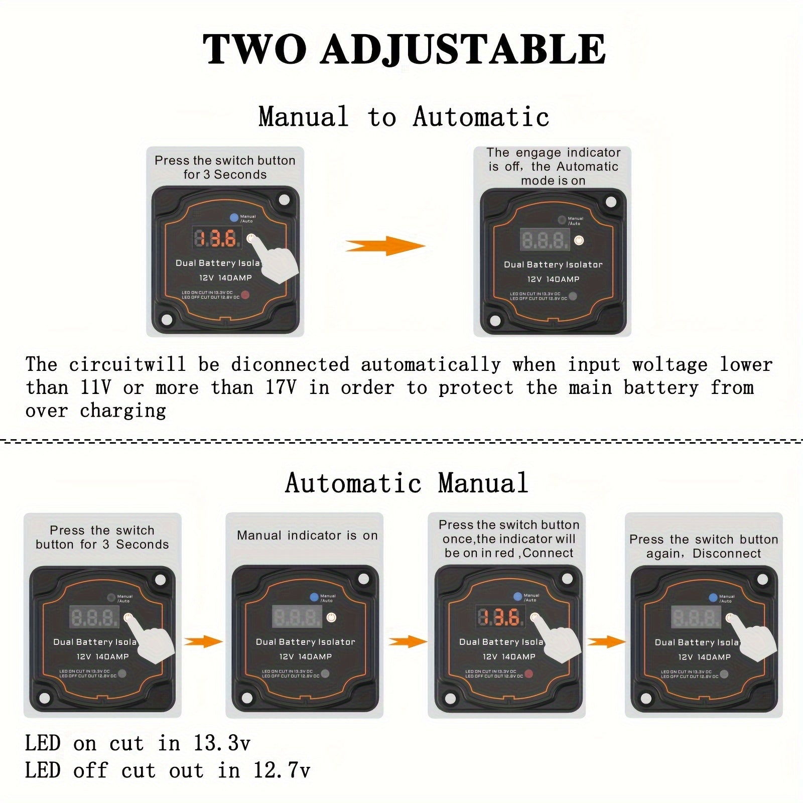 Universal 12V Ikki Batareya Izolyatori va Kuchlanish Ko'rsatkichi uchun ATV va Qayiqlarga