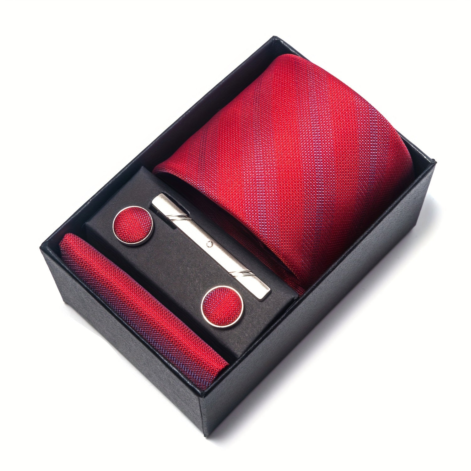 Men's Gift Box Set with Tie, Pocket Square, Cufflinks and Tie Clip for Weddings