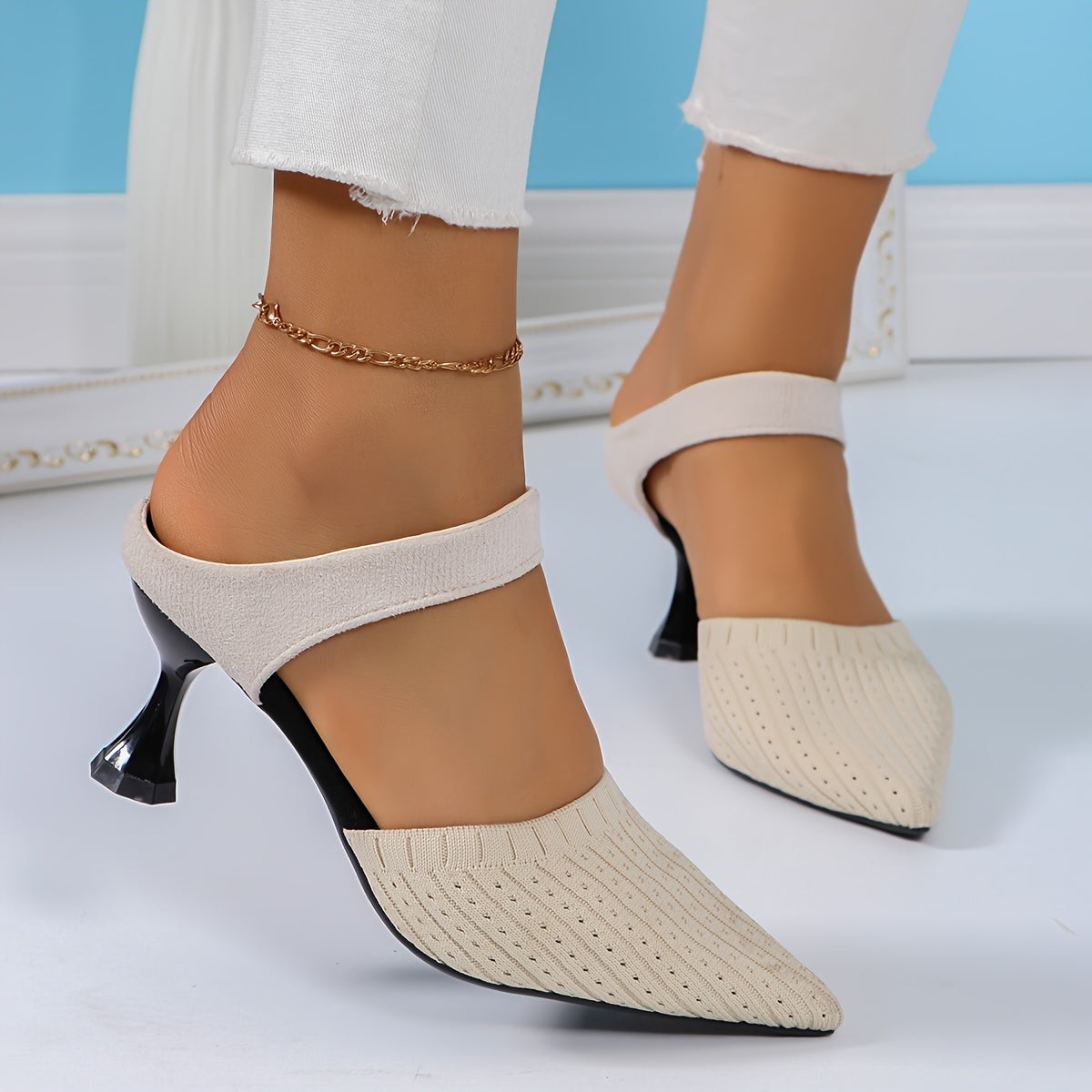 Women's Solid Color Knit Stiletto Heels Point Toe Dress Pumps