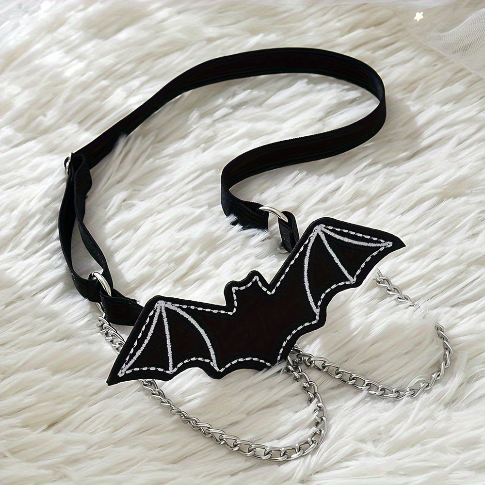 Women's Lingerie Accessories Bat Pattern Metal Chain Garter Belt with Drawstring Leg Loops