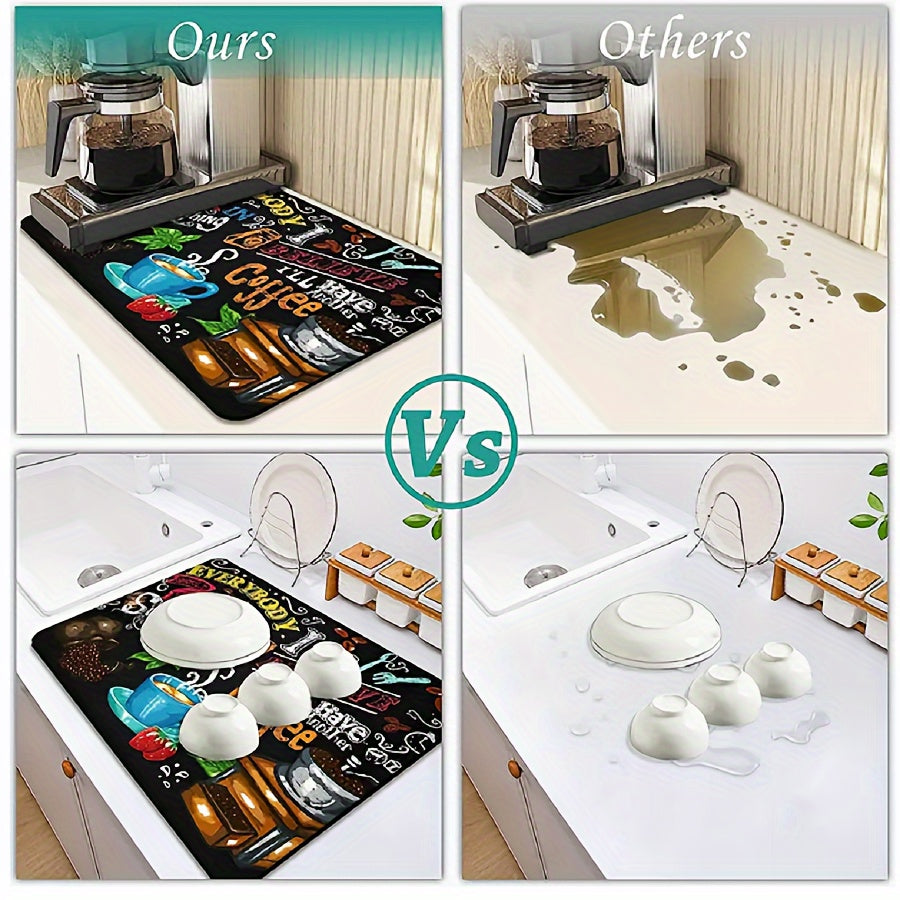 Floral Pattern Coffee Machine Mat Multi-Functional Dish Drying Pad Non-Slip Soft Kitchen Bathroom