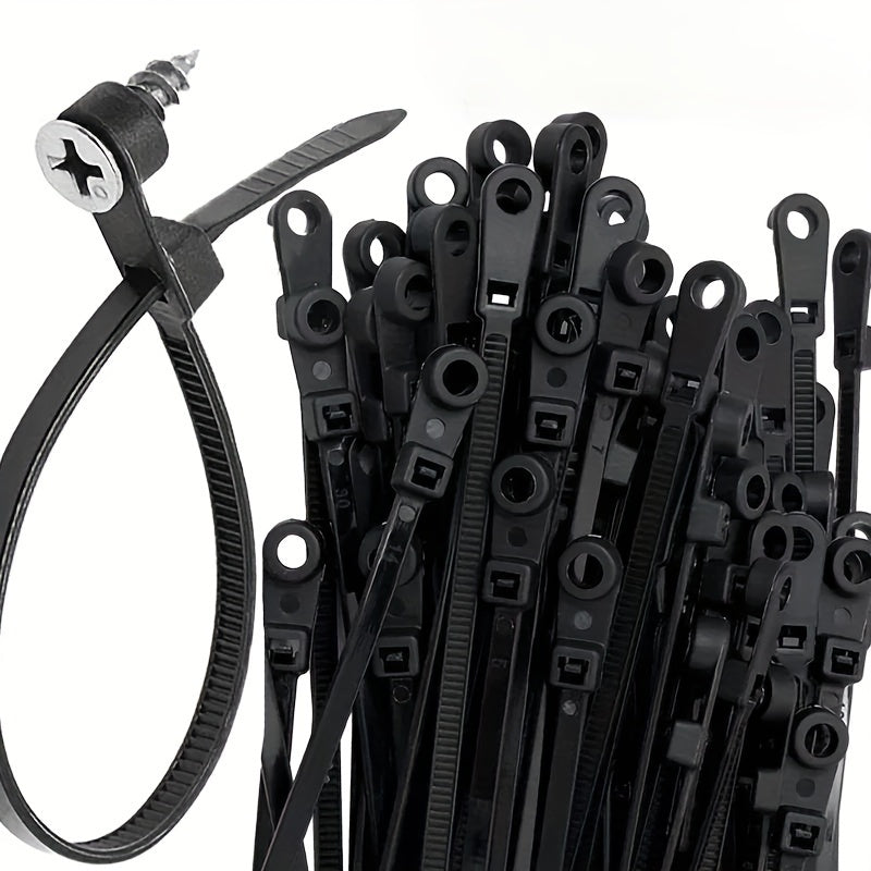 100/200pcs Nylon Cable Ties With Screw Mount Loop Wrap Wire Organizer