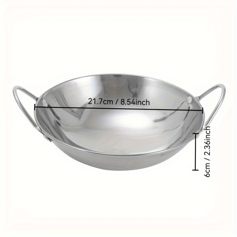 Stainless Steel Wok with Dual Handles Round Bottom for Seafood Soup Camping