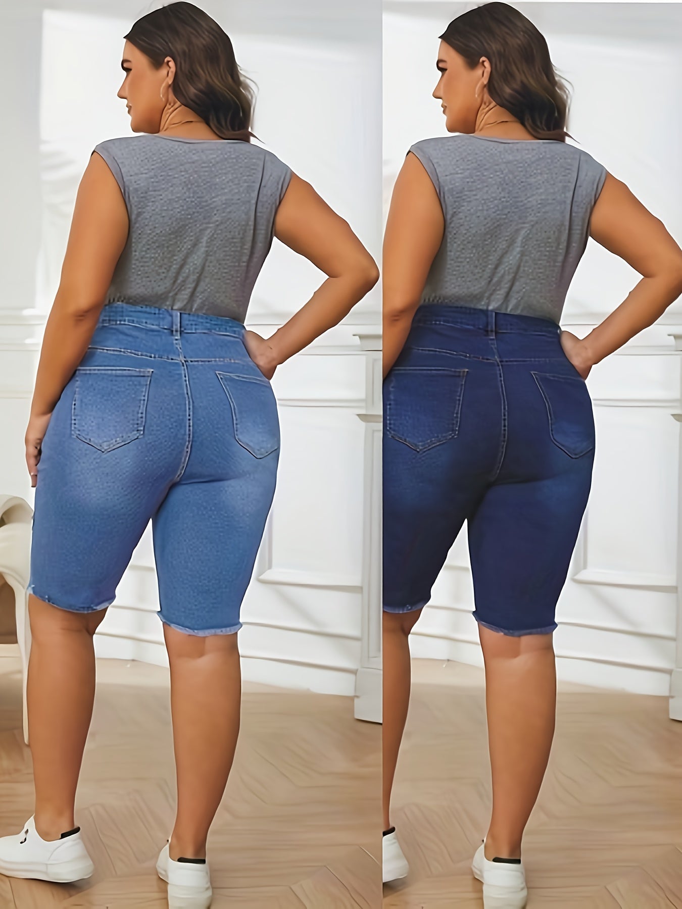 Women's Denim Shorts Two Pack Large Size Blue Casual Summer