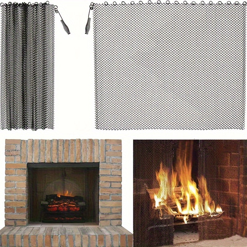Two-Piece Fireplace Mesh Curtains Waterproof Heat-Resistant Protective Screen