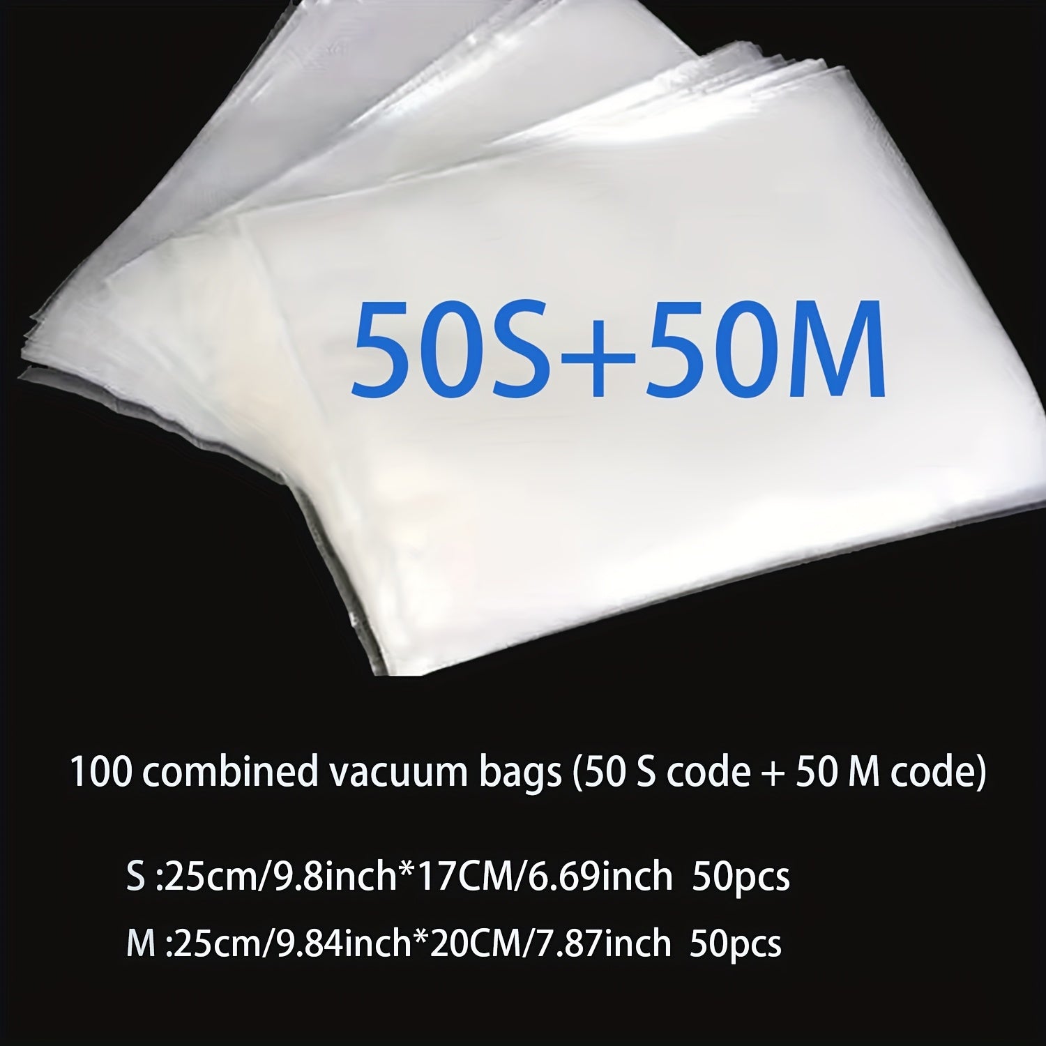 Set of 100 Vacuum Food Storage Bags in 3 Sizes for Food Preservation and Packaging