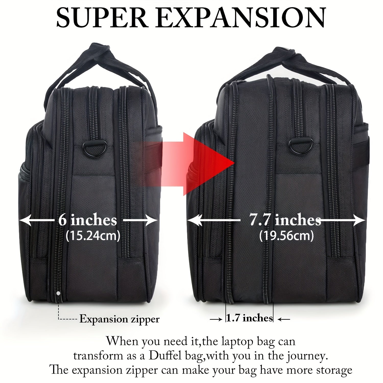 Men's Expandable Laptop Briefcase 43.94cm Water-Resistant Polyester with Organizer and Luggage Strap