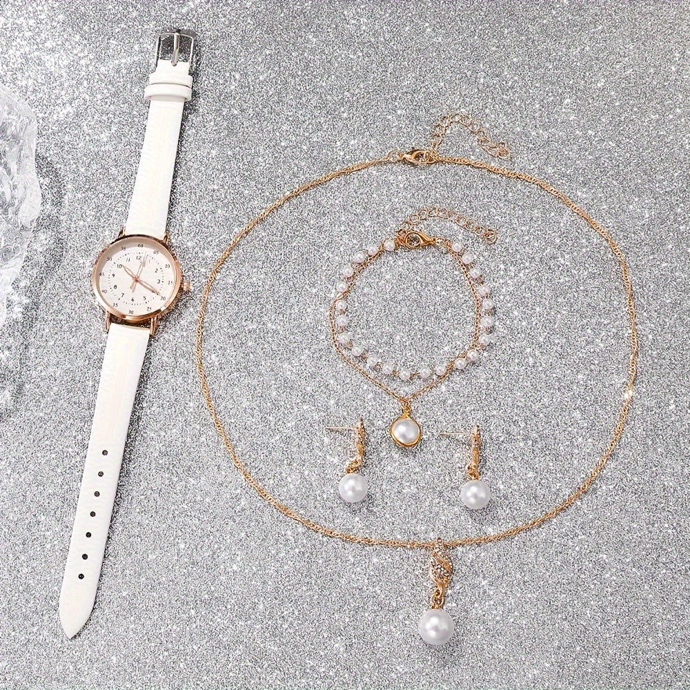 Women's Boho Style Quartz Watch and Jewelry Set with Faux Leather Strap and Zinc Alloy Case