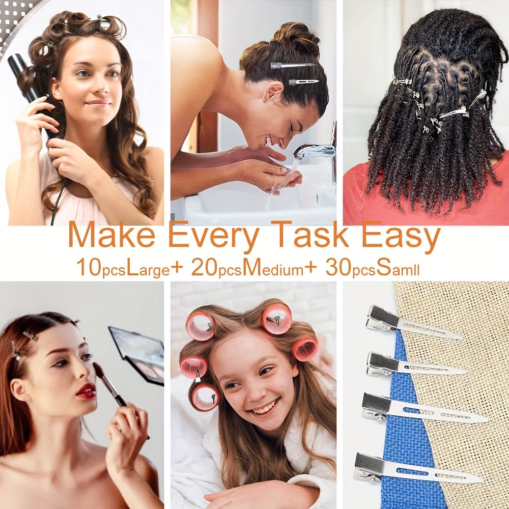 Set of 60 Silver Metal Duck Bill Hair Clips for Women, Hair Styling and Sectioning