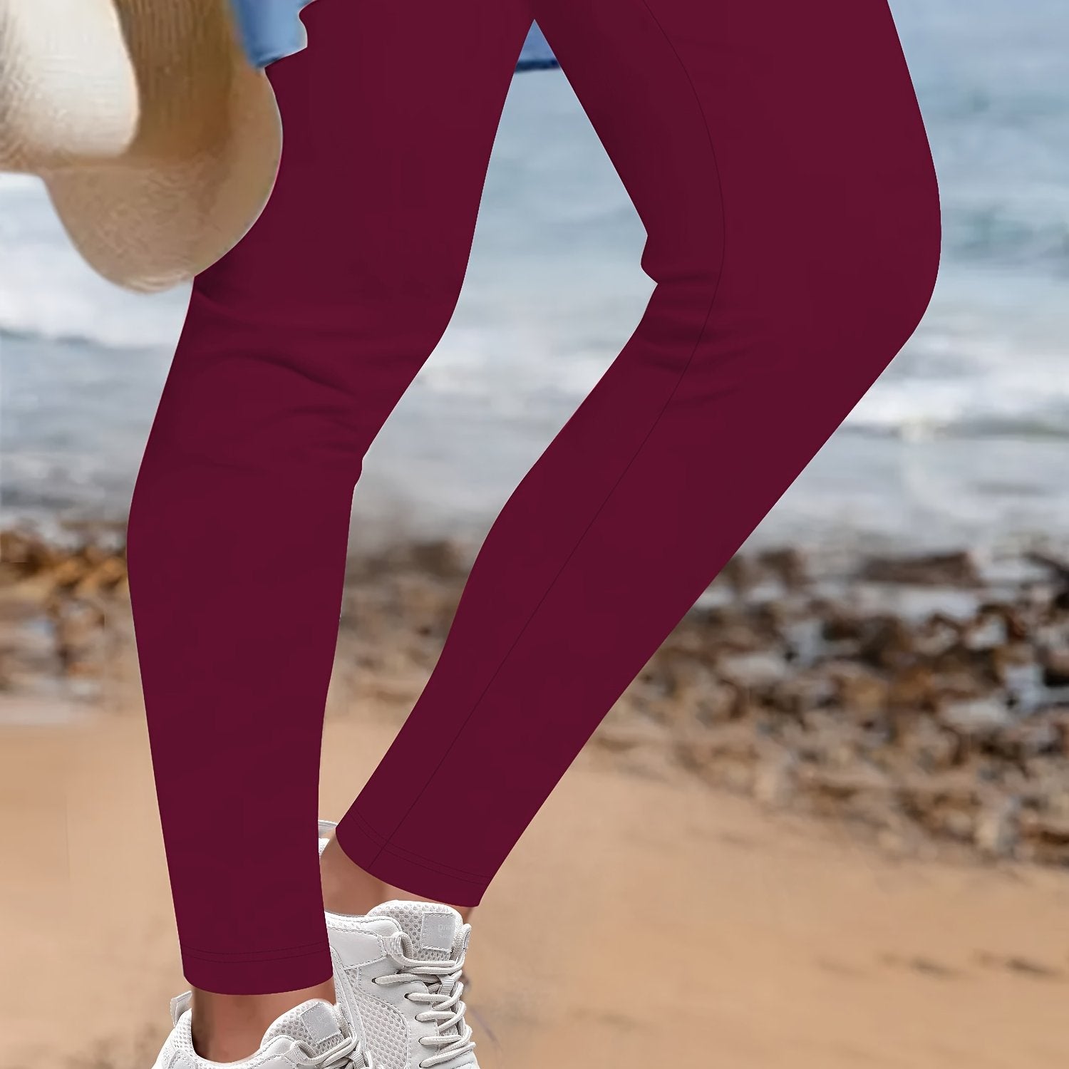 Plus Size High Waist Leggings 7/8 Length Opaque Stretchable Solid