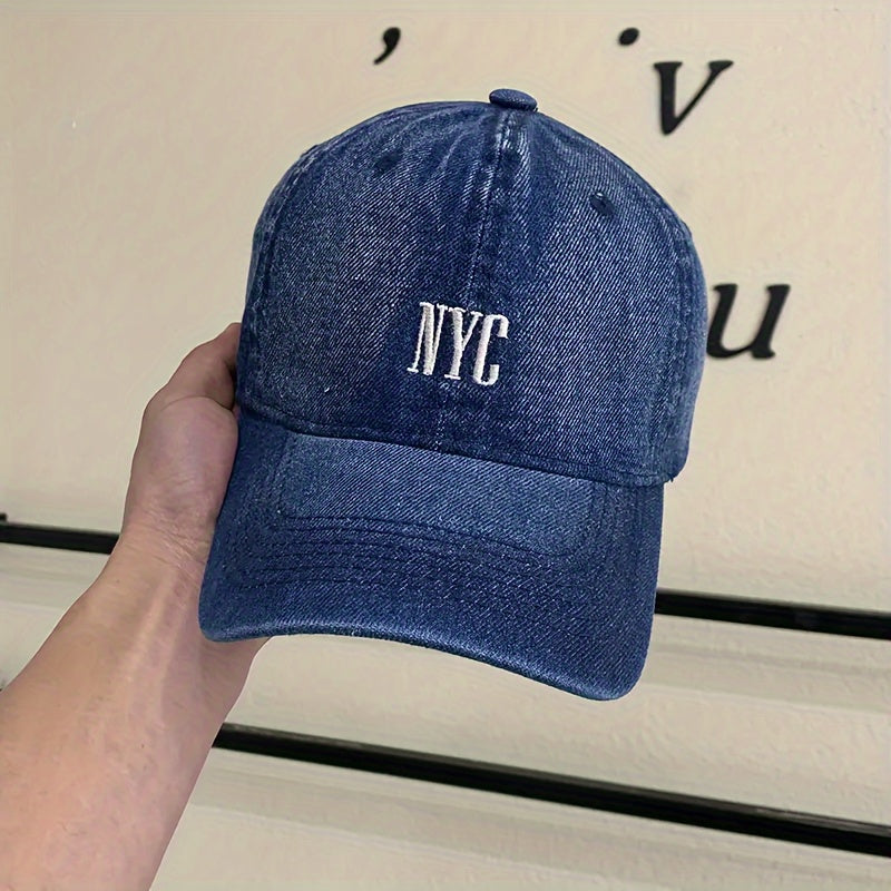 Gorra de béisbol unisex de mezclilla con logotipo de NYC bordado, ajustable, gorra casual para exteriores