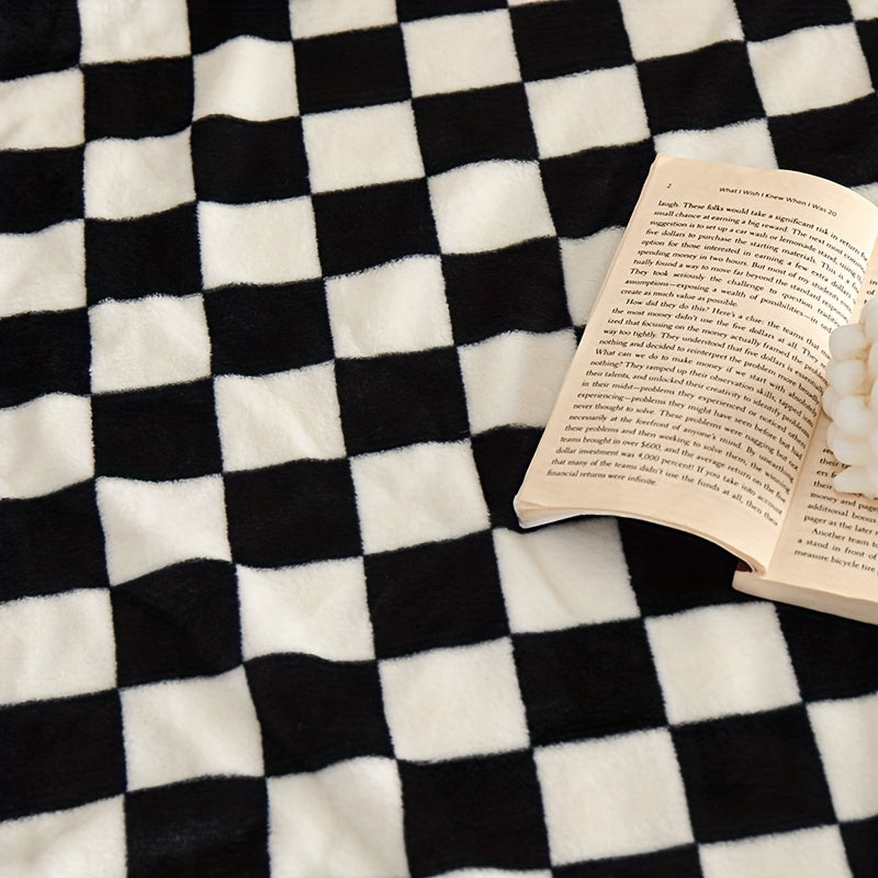 Thickened Flannel Blanket Checkered Soft Warm for Living Room Bedroom Sofa