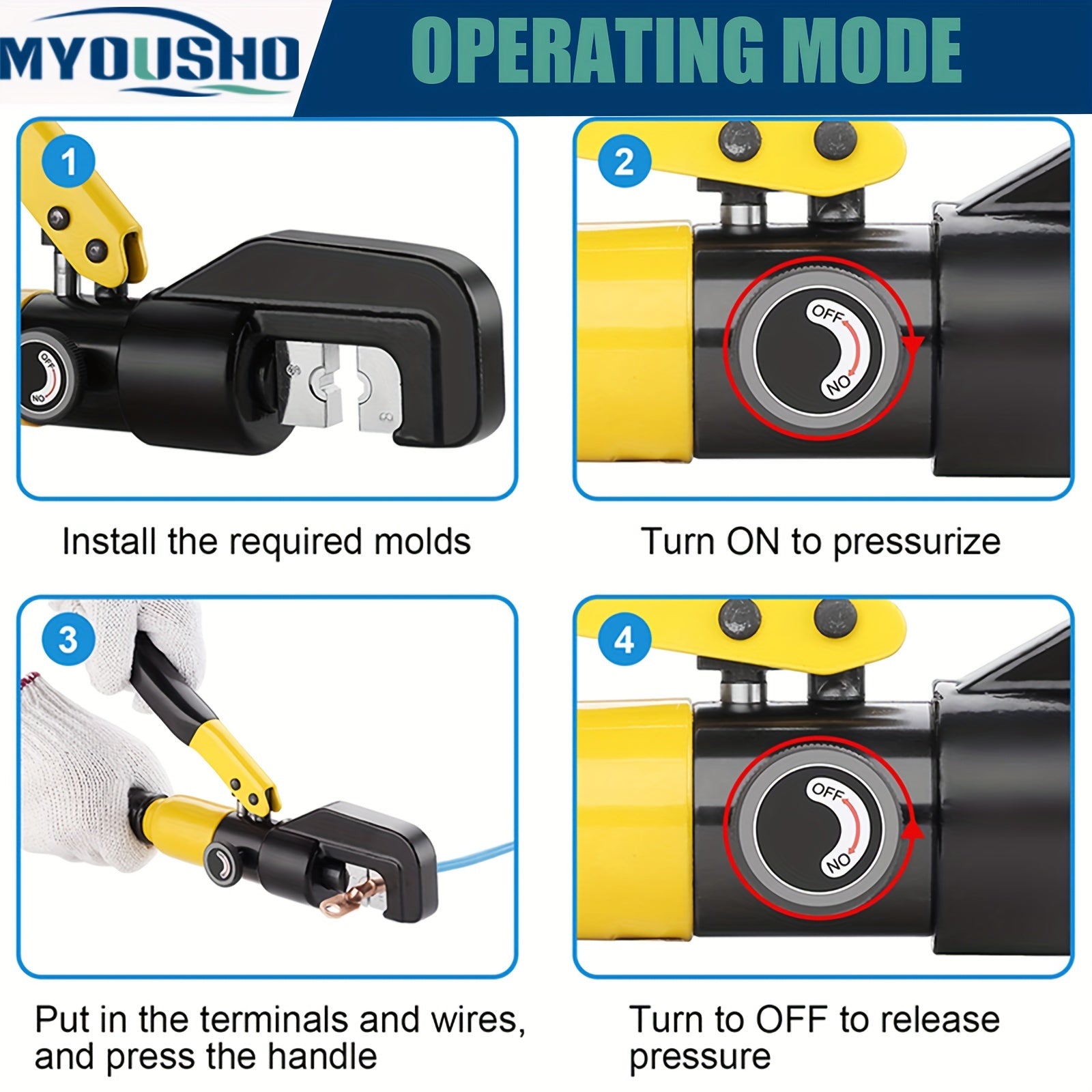 Гидравлический обжимной инструмент с 8 матрицами, без необходимости питания, с головкой в форме буквы C, вращение на 180°