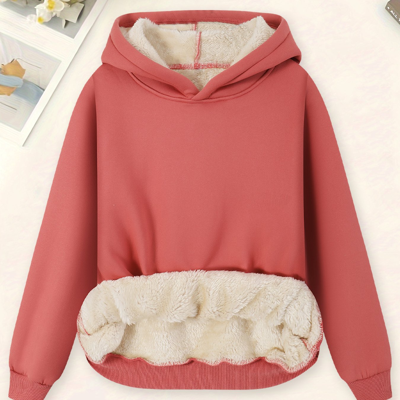 Толстовка оверсайз с флисовой подкладкой для женщин, повседневная толстовка с карманом кенгуру