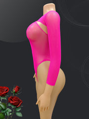 Women’s Elastic Mesh Long Sleeve Bodysuit Plus Size Sexy Lingerie