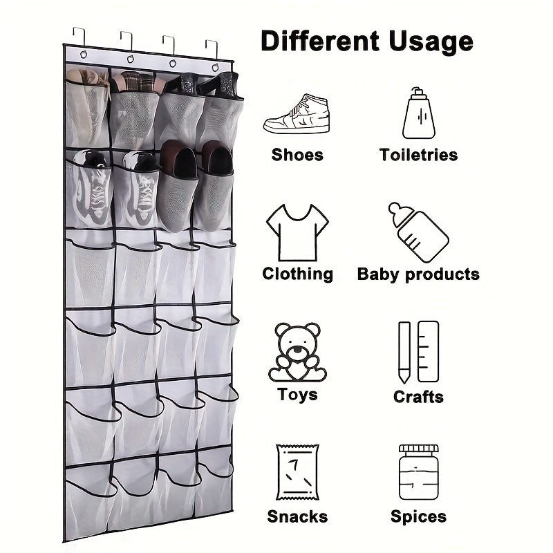 Over-the-Door Shoe Storage Bag with 24 Mesh Pockets for Closet Organization