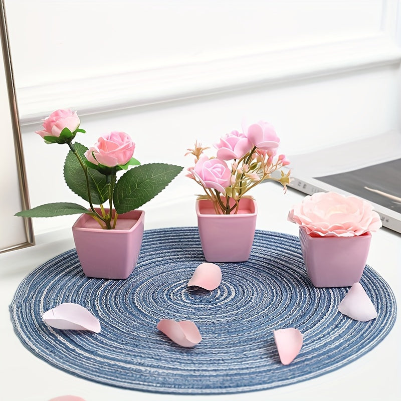 Set of 3 Mini Artificial Flower Arrangements for Wedding Home Office Decor Pink Peach Orchid