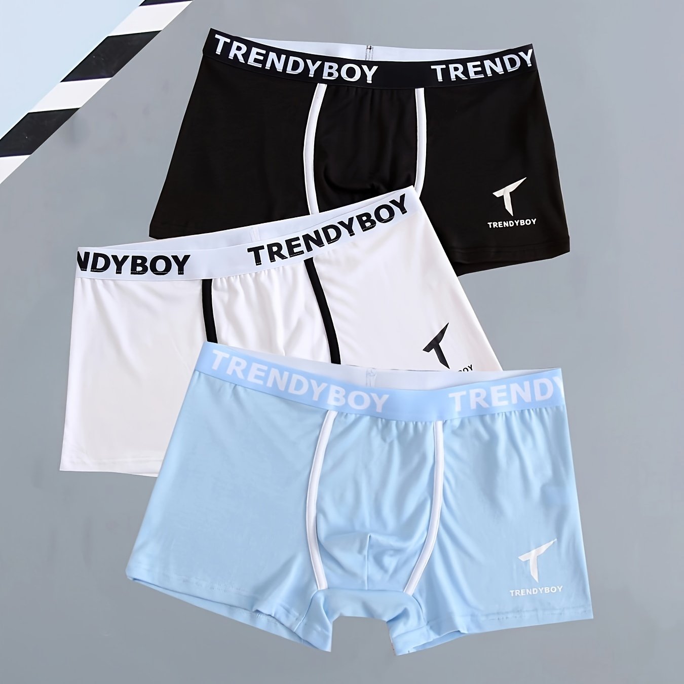 Men's Cotton Boxer Briefs Set 3 Solid Color Fashion Letter Print Breathable Underwear
