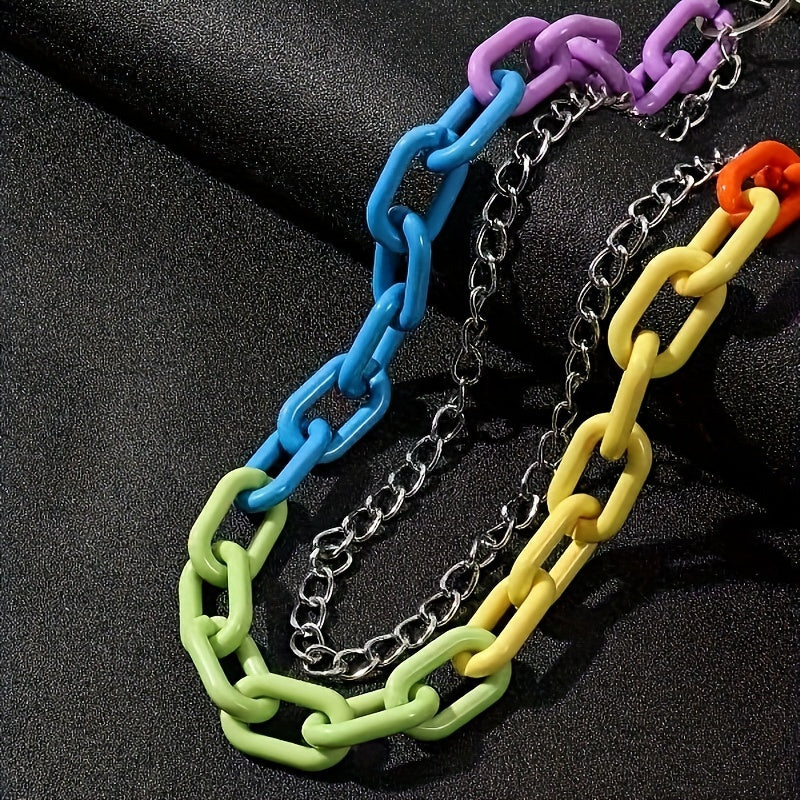 Men's Punk Style Pants with Double Layer Metal Acrylic Chains Rainbow Colors