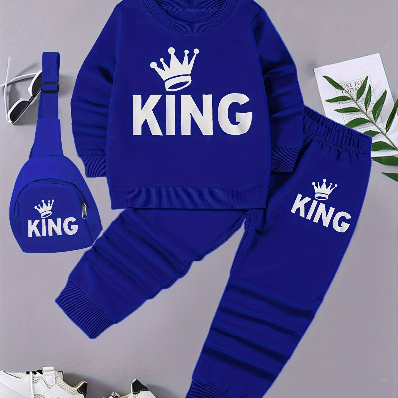 Boys' Fall Winter Alphabet Pattern Polyester Casual Suit with Crew Neck