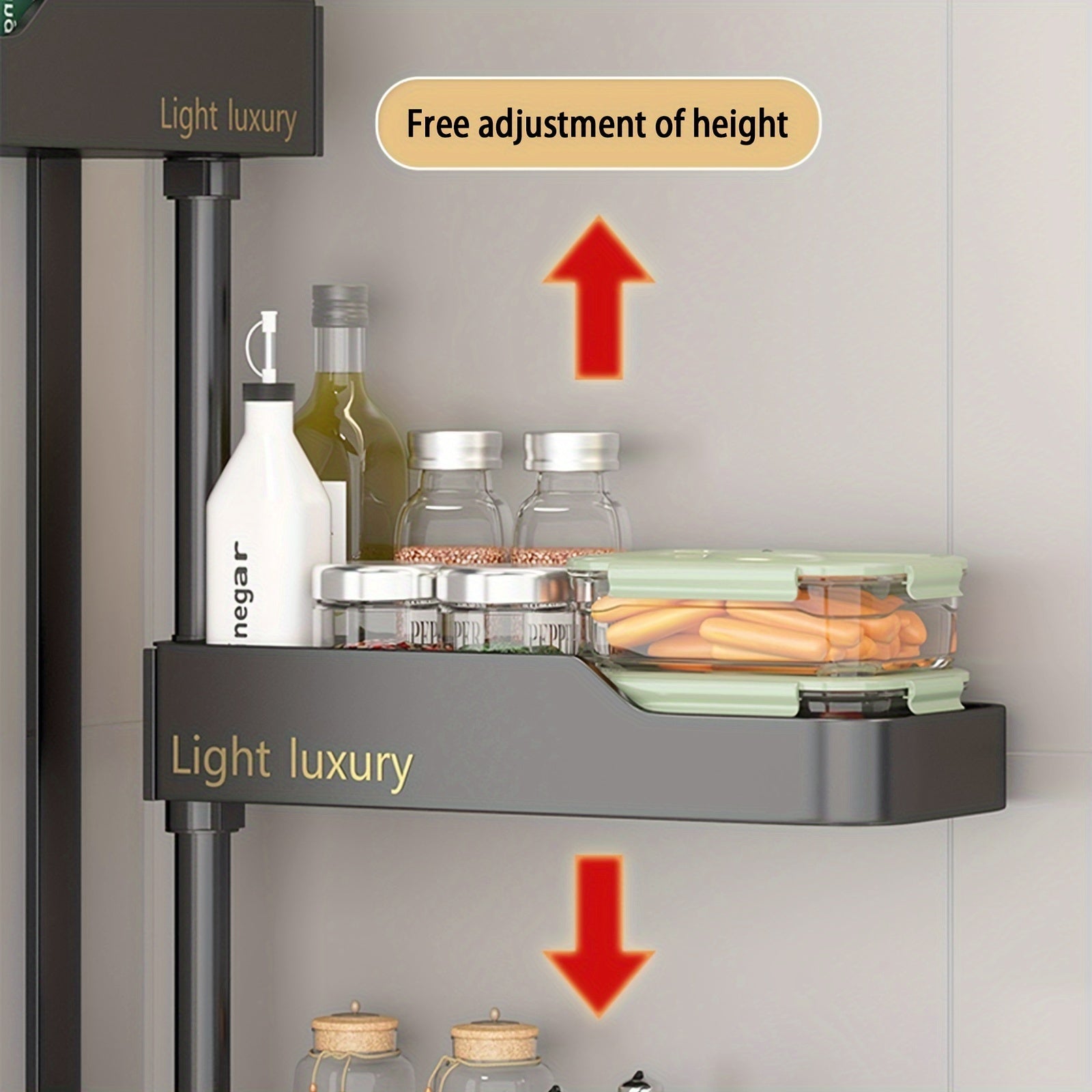 Black Rotating Kitchen Spice Rack Wall Mount Aluminum Organizer for Seasonings and Oils