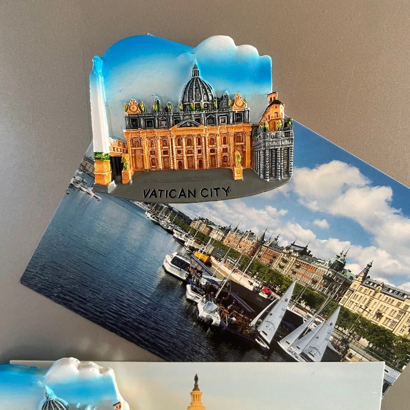 Handmade 3D Resin Magnet with Vatican City Architecture Hexagon Decor Gift