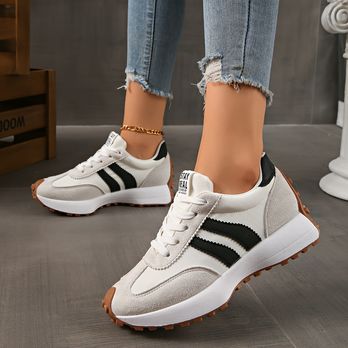 Women'S Retro Chunky Platform Sneakers Synthetic Cover Flannel Upper Brown Fabric Insole