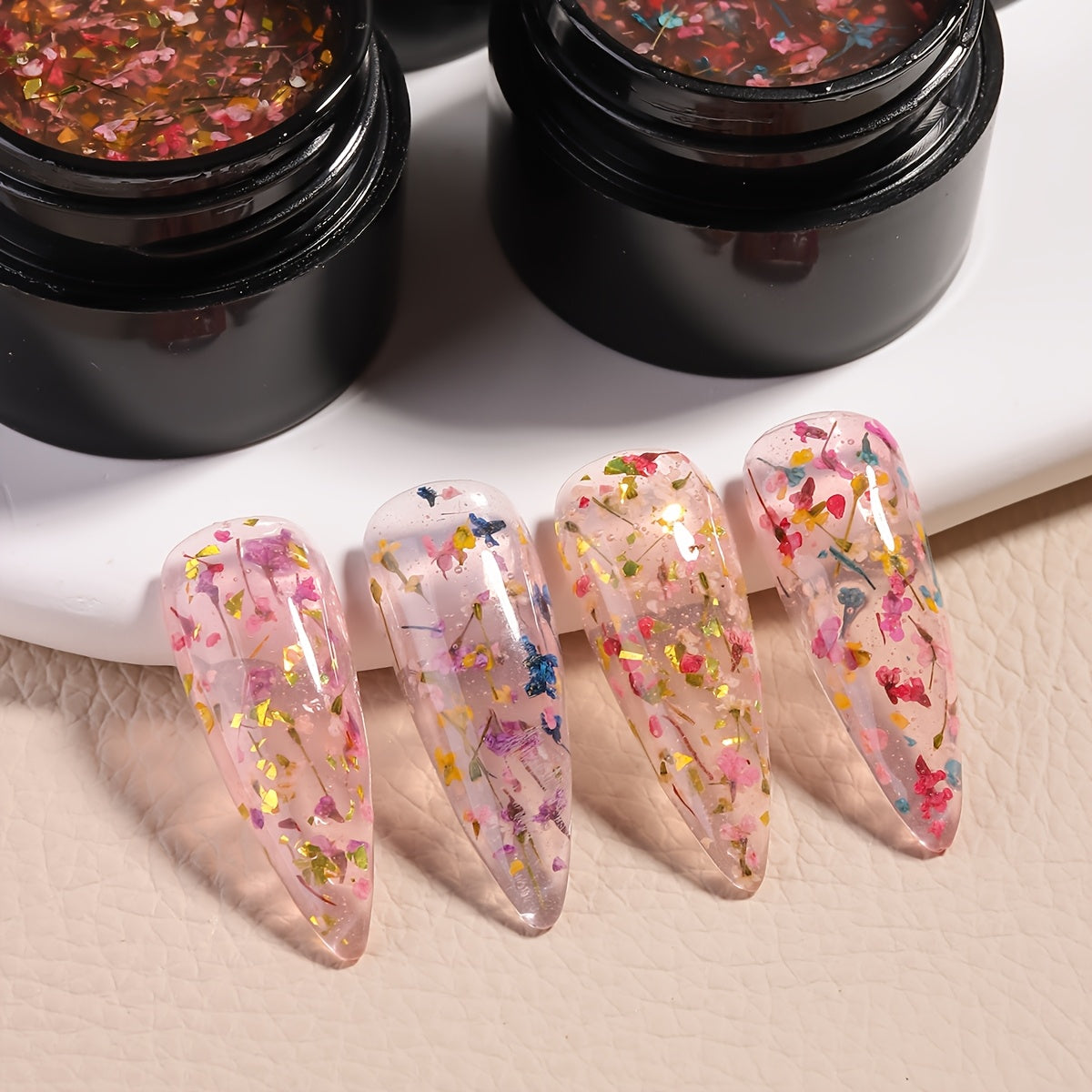 Unscented Metal Compatible Gel Nail Polish with Dried Flower Design for DIY Manicures