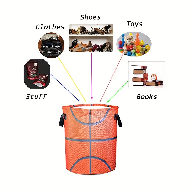 Cesto de ropa plegable con diseño de baloncesto, tela Oxford impermeable, asas en naranja y negro