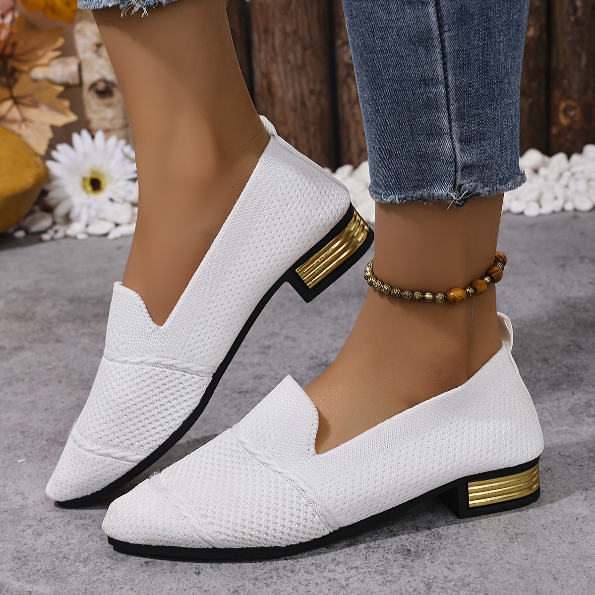 Women’s Slip-On Pointed Toe Loafers Breathable Fabric PVC Sole All-Season Comfort