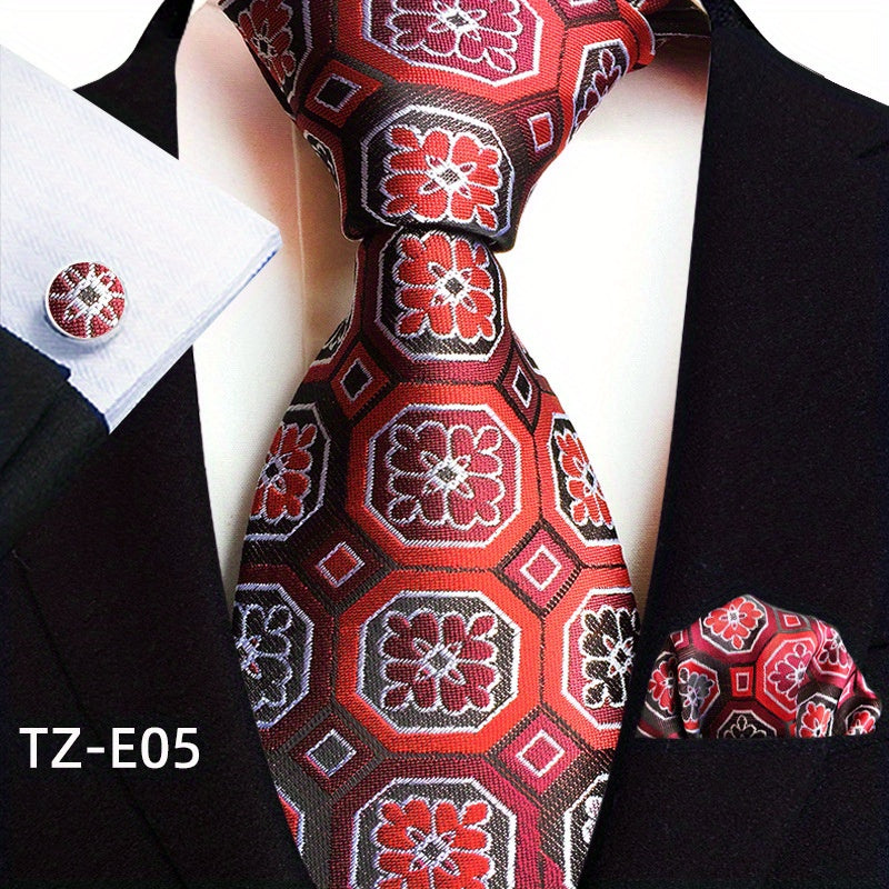 Set of 3 Paisley Jacquard Woven Neckties with Cufflinks and Pocket Squares for Men