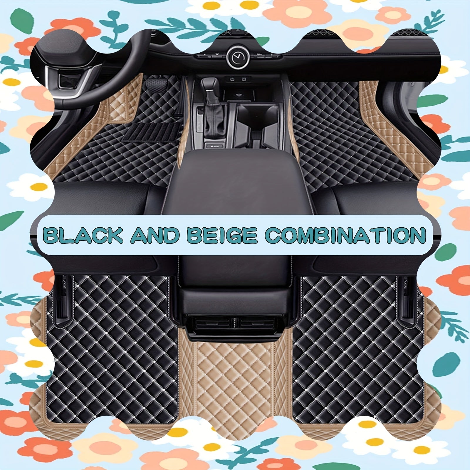 Car Adult Faux Leather Car Mat Set All-Season Non-Slip Durable