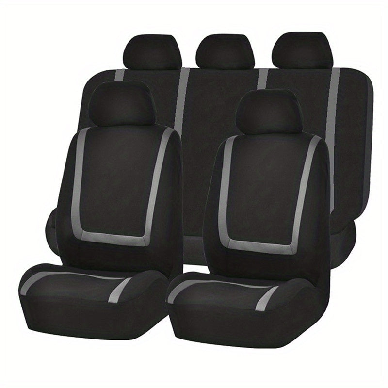 Nine-Piece Car Seat Cover Set with Patchwork Design Polyester Knit Fabric Universal Fit