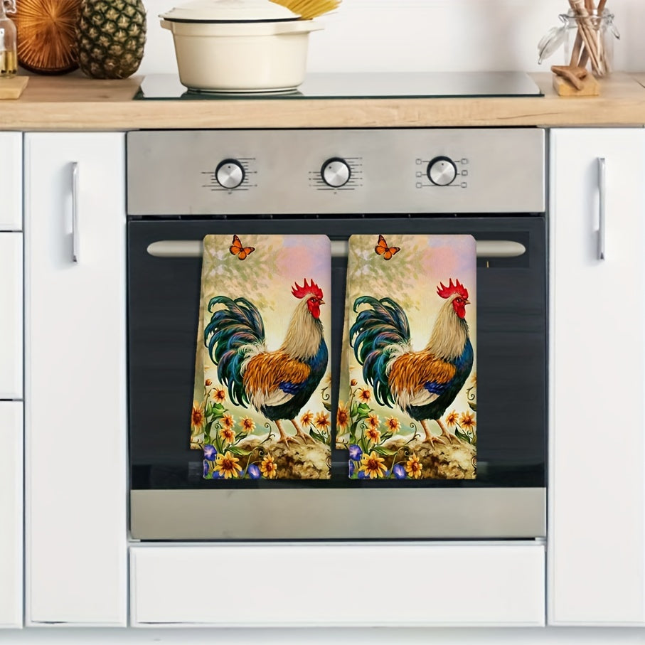 Microfiber Dish Towels Rooster Design Rustic Farmhouse Kitchen Bathroom Cleaning 45x72 cm