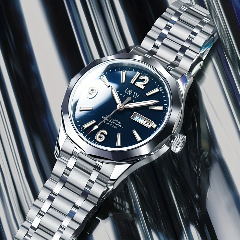 Men's Automatic Mechanical Watch Stainless Steel Waterproof 100M Dual Calendar Luminous